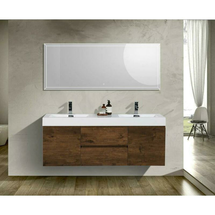 Moreno Bath Fortune 60 Inch Wall Mounted Bath Vanity With Double Reinforced Acrylic Sink MOF60D