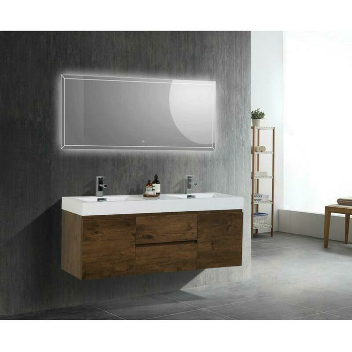 Moreno Bath Fortune 60 Inch Wall Mounted Bath Vanity With Double Reinforced Acrylic Sink MOF60D