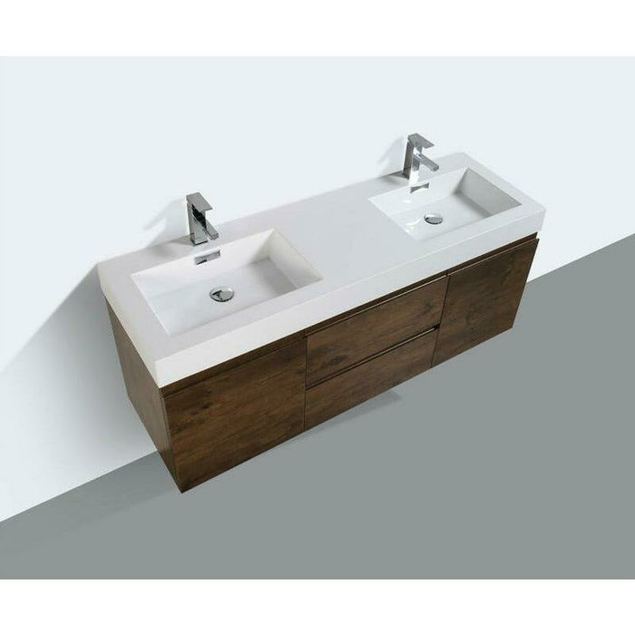 Moreno Bath Fortune 60 Inch Wall Mounted Bath Vanity With Double Reinforced Acrylic Sink MOF60D