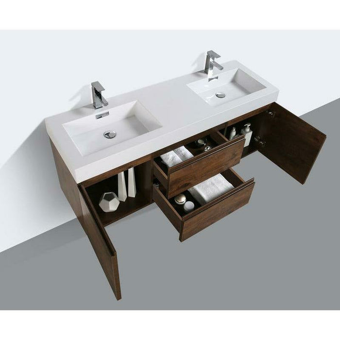 Moreno Bath Fortune 60 Inch Wall Mounted Bath Vanity With Double Reinforced Acrylic Sink MOF60D