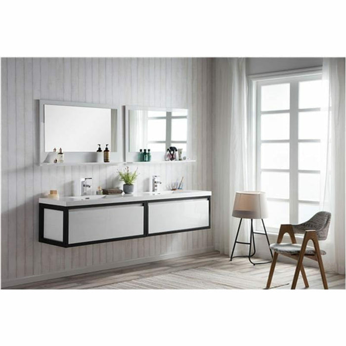 Moreno Bath Lake 84 Inch Wall Mounted Modern Vanity With Matte Black Stainless Steel Frame Lake84WHM