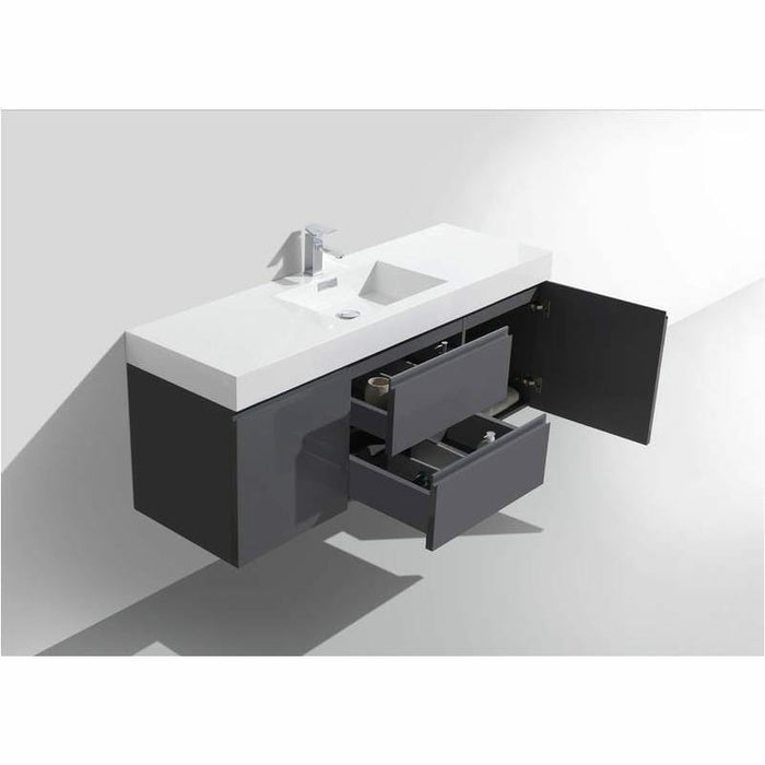 Moreno Bath Fortune 60 Inch Wall Mounted Bath Vanity With Single Reinforced Acrylic Sink MOF60S