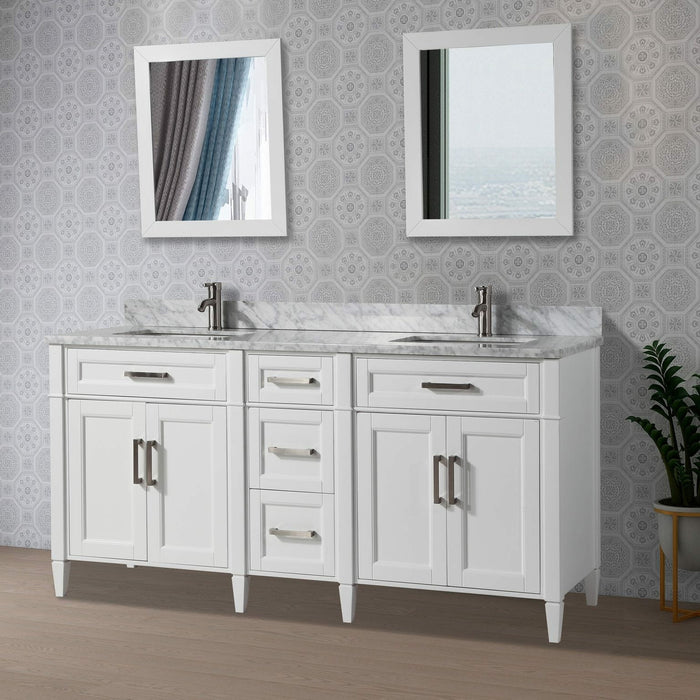 Vanity Art 72 Inch Double Sink Cabinet With White Carrara Marble Vanity Top With Sink & Mirrors VA2072D