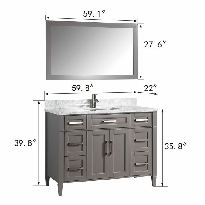 Vanity Art 60 Inch Single Sink Cabinet With White Carrara Marble Vanity Top With Sink & Mirror VA2060