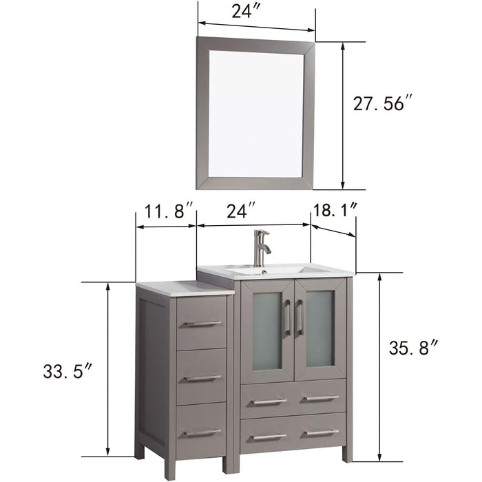 Vanity Art 36 Inch Vanity Cabinet With Ceramic Sink & Mirror - VA3024-36