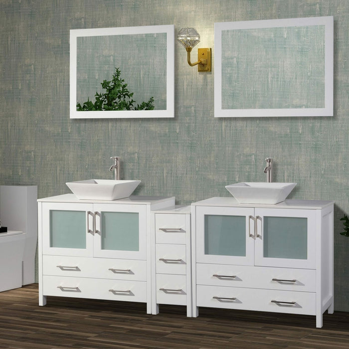 Vanity Art 84 Inch Vanity Cabinet With Ceramic Sinks & Mirrors - VA3136-84