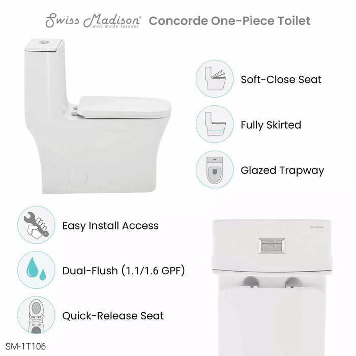 Swiss Madison Concorde One-Piece Square Toilet Dual-Flush 1.1/1.6 gpf SM-1T106