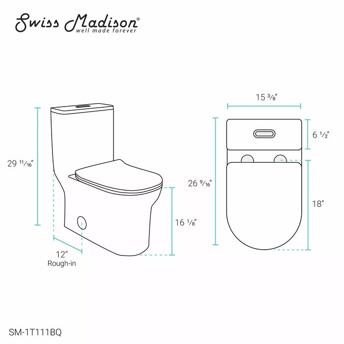 Swiss Madison Burdon One-Piece Elongated Toilet Vortex™ Dual-Flush 1.1/1.6 gpf SM-1T111