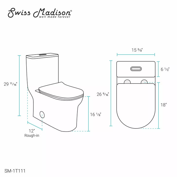 Swiss Madison Burdon One-Piece Elongated Toilet Vortex™ Dual-Flush 1.1/1.6 gpf SM-1T111