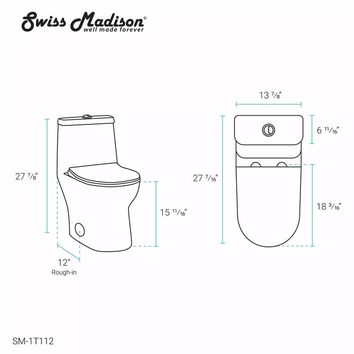 Swiss Madison Ivy One-Piece Elongated Toilet Vortex™ Dual-Flush 1.1/1.6 gpf SM-1T112