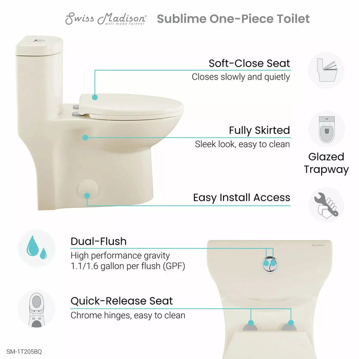 Swiss Madison Sublime One-Piece Elongated Toilet Dual-Flush 1.1/1.6 gpf SM-1T205