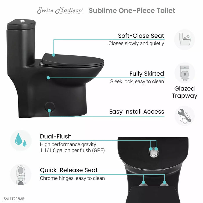 Swiss Madison Sublime One-Piece Elongated Toilet Dual-Flush 1.1/1.6 gpf SM-1T205