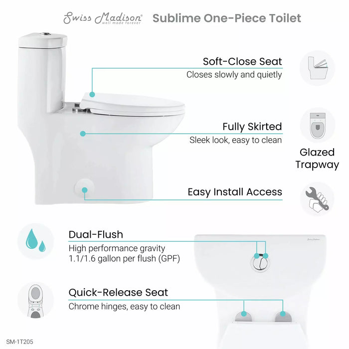 Swiss Madison Sublime One-Piece Elongated Toilet Dual-Flush 1.1/1.6 gpf SM-1T205