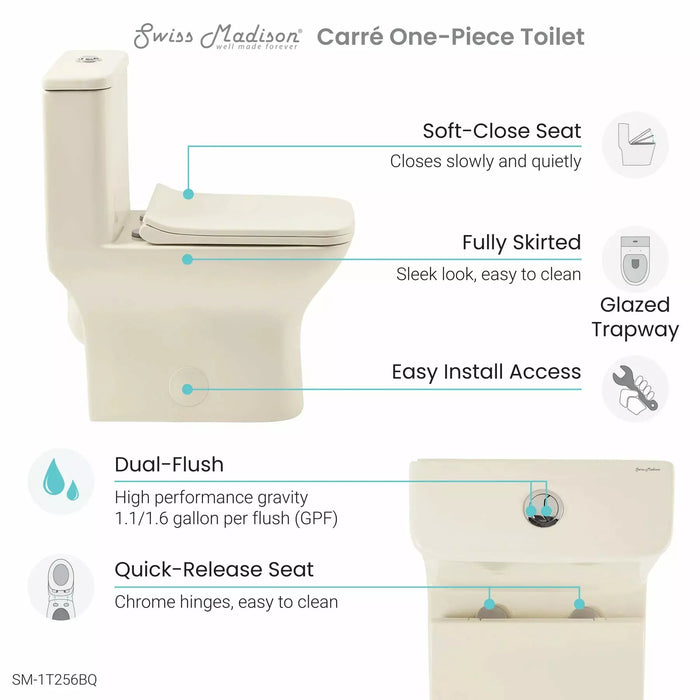 Swiss Madison Carré One-Piece Square Toilet Dual-Flush 1.1/1.6 gpf SM-1T256