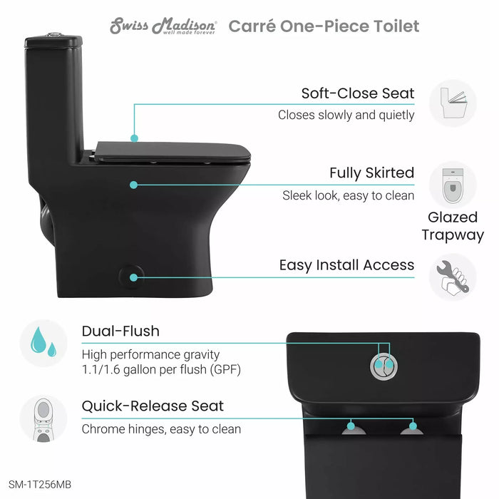 Swiss Madison Carré One-Piece Square Toilet Dual-Flush 1.1/1.6 gpf SM-1T256