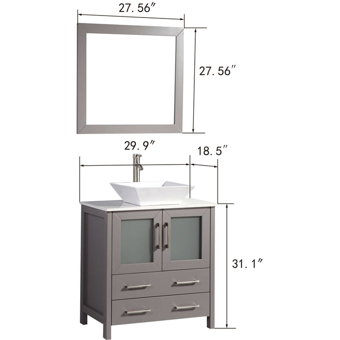 Vanity Art 30 Inch Vanity Cabinet With Ceramic Sink & Mirror VA3130