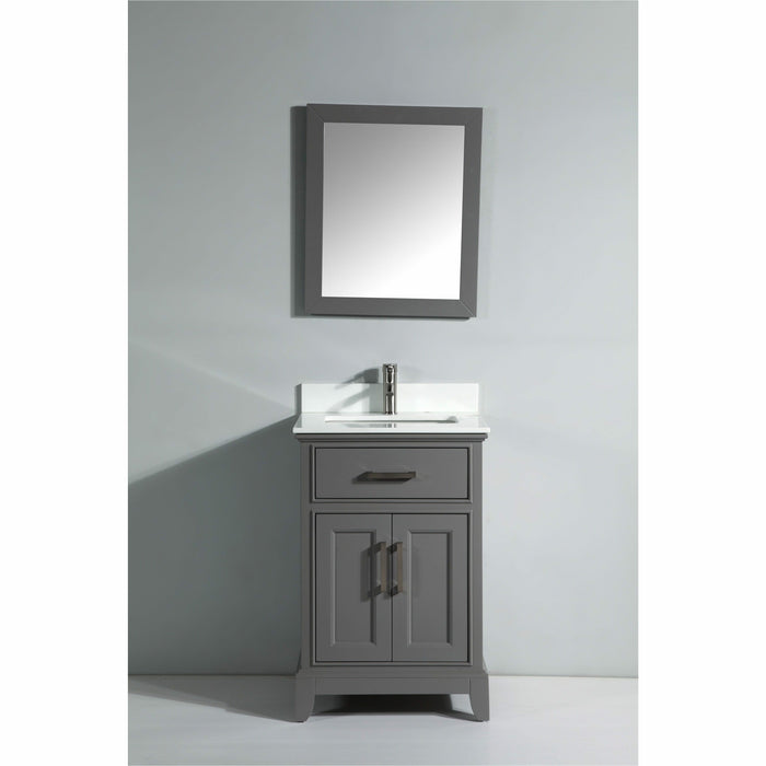 Vanity Art 24 Inch Single Sink Cabinet With Super White Phoenix Stone Vanity Top With Sink and Mirror VA1024