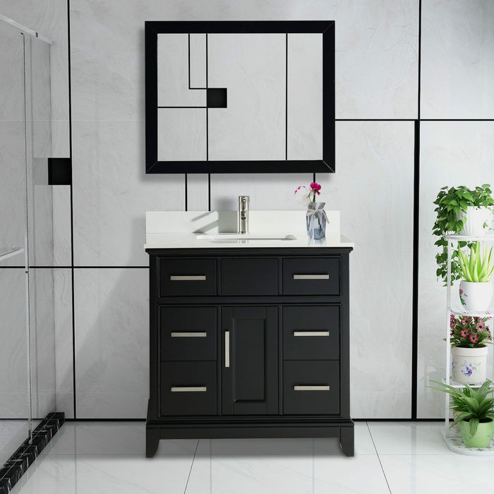 Vanity Art 36 Inch Single Sink Cabinet With Super White Phoenix Stone Vanity Top With Sink & Mirror VA1036