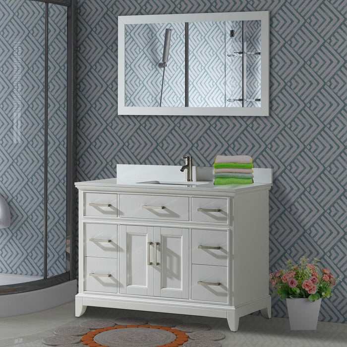 Vanity Art 48-Inch Single Sink Cabinet With Super White Phoenix Stone Vanity Top With Sink & Mirror VA1048