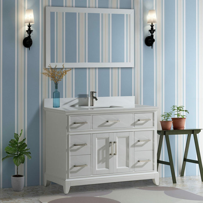 Vanity Art 48-Inch Single Sink Cabinet With Super White Phoenix Stone Vanity Top With Sink & Mirror VA1048