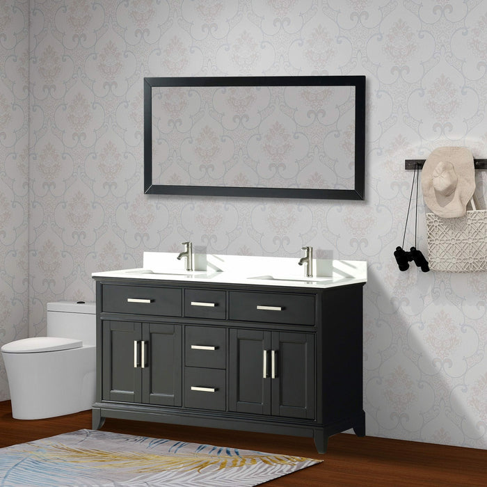 Vanity Art 60 Inch Double Sink Cabinet With Super White Phoenix Stone Vanity Top With Sink & Mirror VA1060D