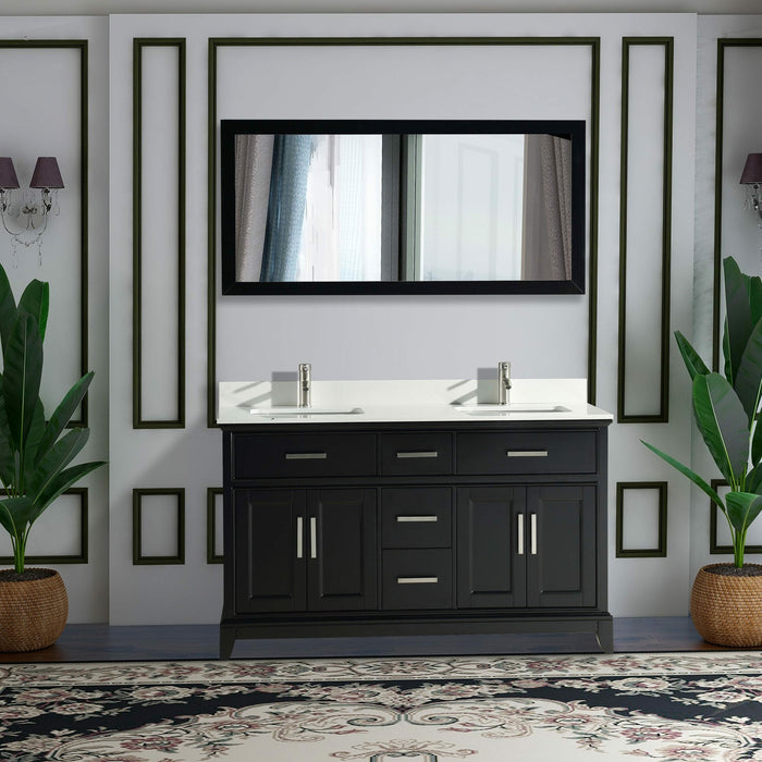 Vanity Art 60 Inch Single Sink Cabinet With Super White Phoenix Stone Vanity Top With Sink & Mirror VA1060D