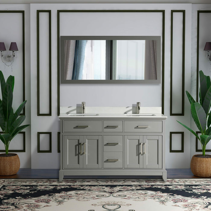 Vanity Art 60 Inch Double Sink Cabinet With Super White Phoenix Stone Vanity Top With Sink & Mirror VA1060D