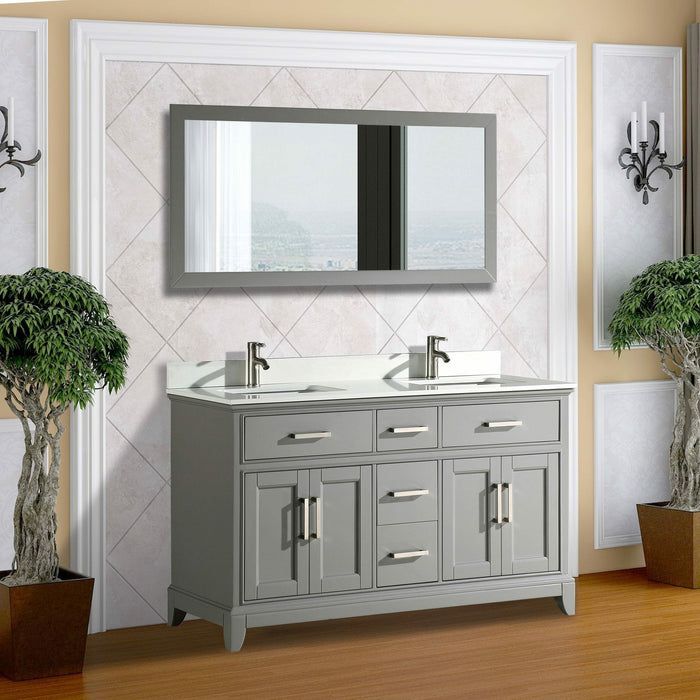 Vanity Art 60 Inch Single Sink Cabinet With Super White Phoenix Stone Vanity Top With Sink & Mirror VA1060D