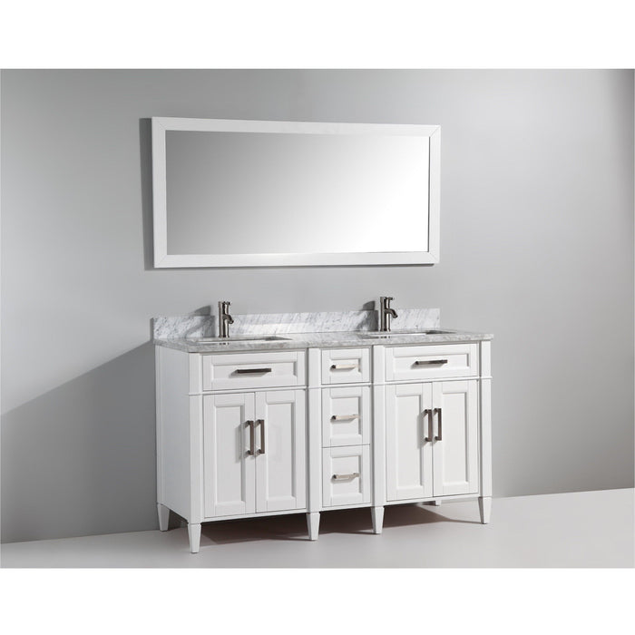 Vanity Art 60 Inch Double Sink Cabinet With White Carrara Marble Vanity Top With Sink & Mirror VA2060D