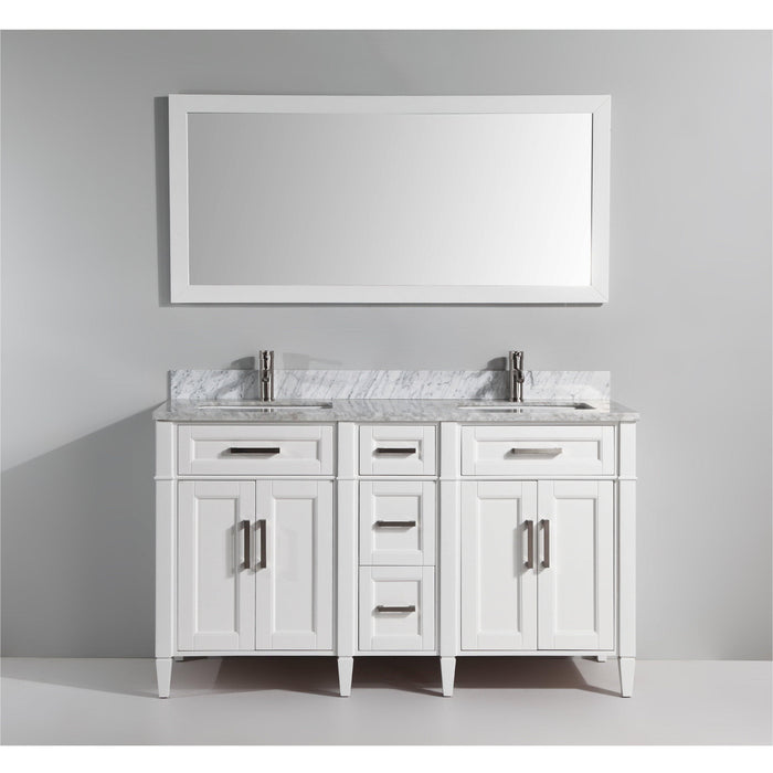 Vanity Art 60 Inch Double Sink Cabinet With White Carrara Marble Vanity Top With Sink & Mirror VA2060D