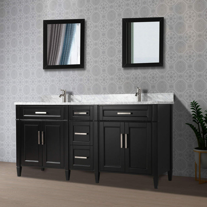 Vanity Art 72 Inch Double Sink Cabinet With White Carrara Marble Vanity Top With Sink & Mirrors VA2072D