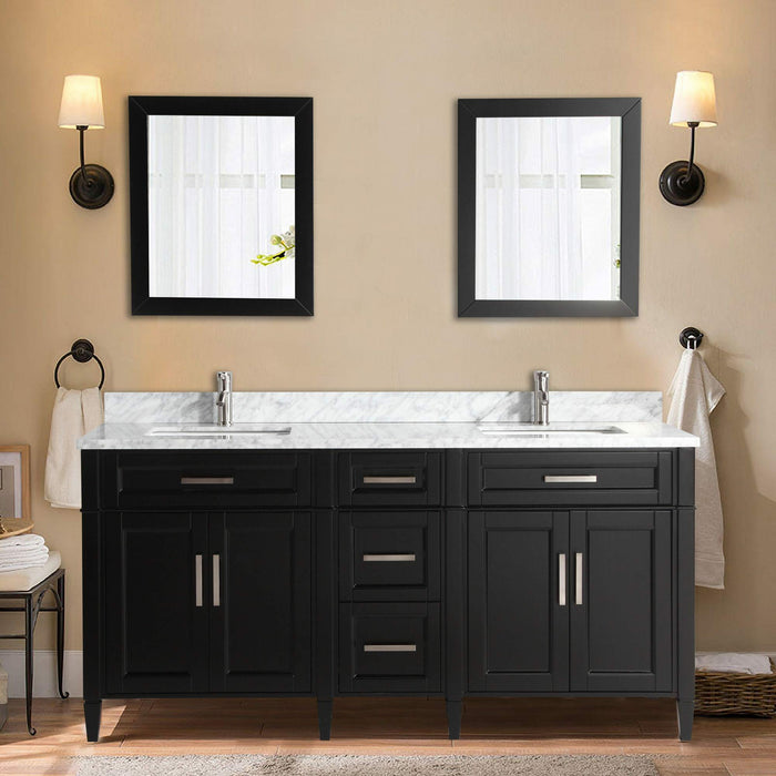 Vanity Art 72 Inch Double Sink Cabinet With White Carrara Marble Vanity Top With Sink & Mirrors VA2072D