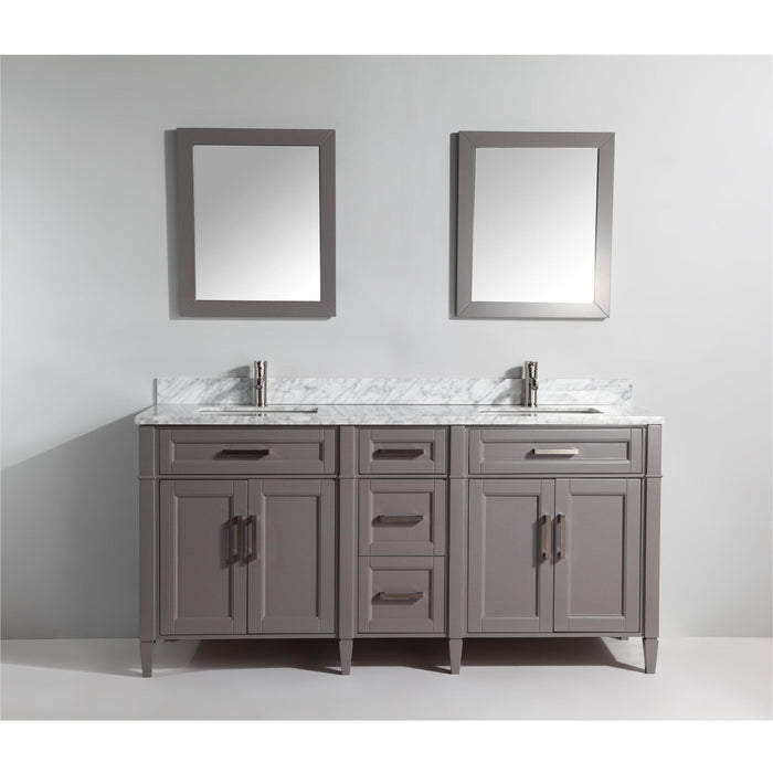 Vanity Art 72 Inch Double Sink Cabinet With White Carrara Marble Vanity Top With Sink & Mirrors VA2072D