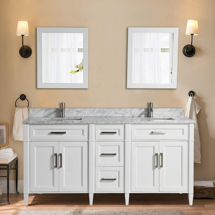 Vanity Art 72 Inch Double Sink Cabinet With White Carrara Marble Vanity Top With Sink & Mirrors VA2072D