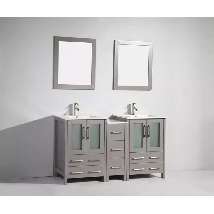 Vanity Art 60 Inch Vanity Cabinet With Ceramic Sink & Mirrors VA3024-60