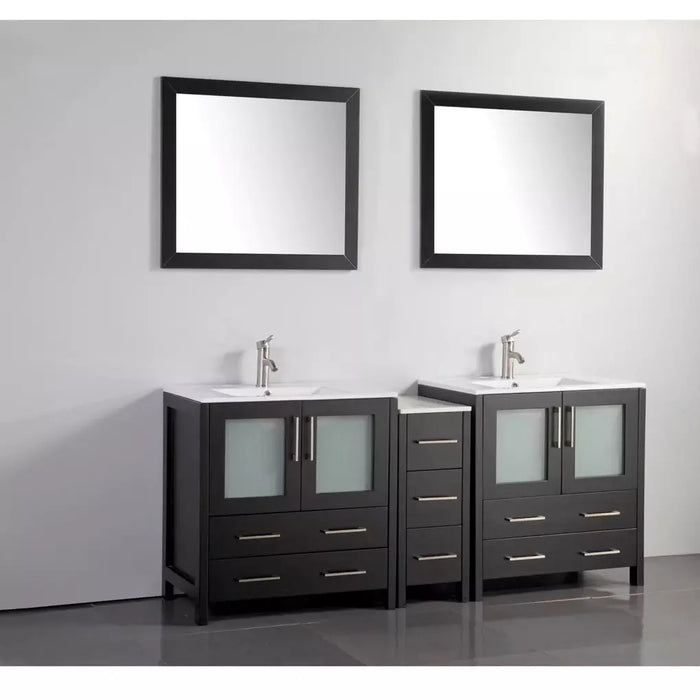 Vanity Art 72 Inch Vanity Cabinet With Ceramic Sinks & Mirrors White VA3030-72-W