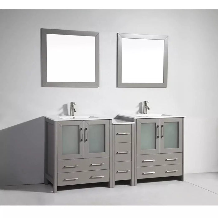 Vanity Art 72 Inch Vanity Cabinet With Ceramic Sinks & Mirrors White VA3030-72-W