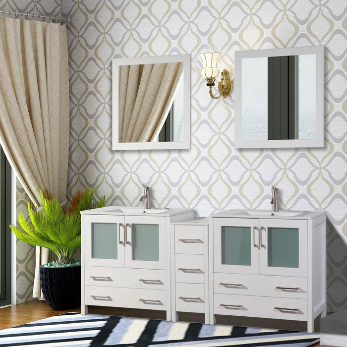 Vanity Art 72 Inch Vanity Cabinet With Ceramic Sinks & Mirrors White VA3030-72-W