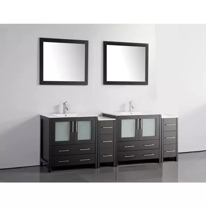 Vanity Art 84 Inch Double Sink Vanity Cabinet with Sink and Mirrors Ceramic Top - 2 Side Cabinets VA3030-84