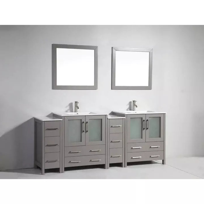 Vanity Art 84 Inch Double Sink Vanity Cabinet with Sink and Mirrors Ceramic Top - 2 Side Cabinets VA3030-84