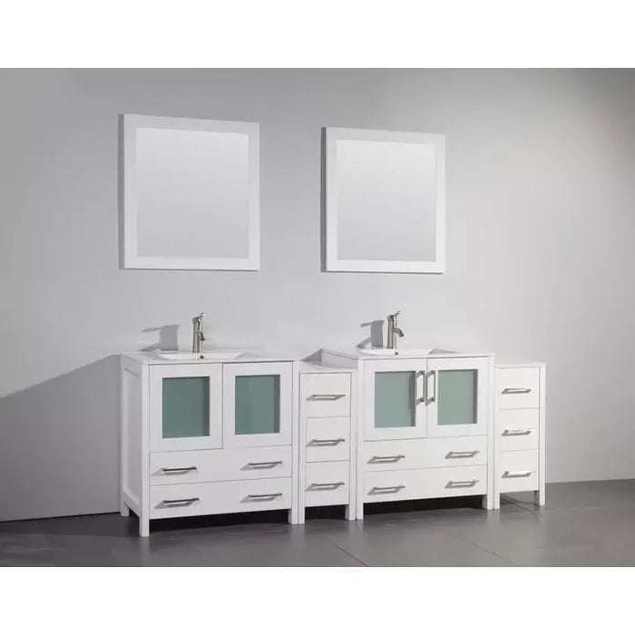 Vanity Art 84 Inch Double Sink Vanity Cabinet with Sink and Mirrors Ceramic Top - 2 Side Cabinets VA3030-84