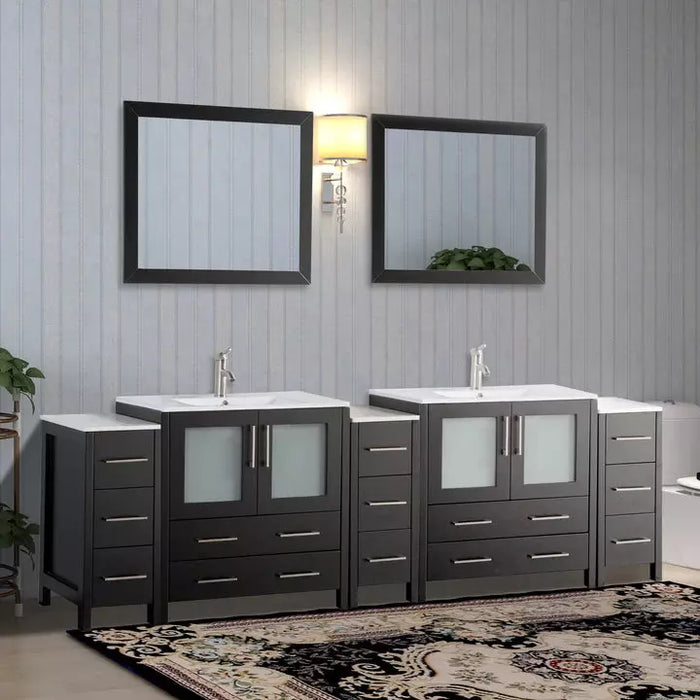 Vanity Art 96 Inch Double Sink Vanity Cabinet with Sink and Mirrors (Ceramic Top) - 3 Side Cabinets VA3030-96