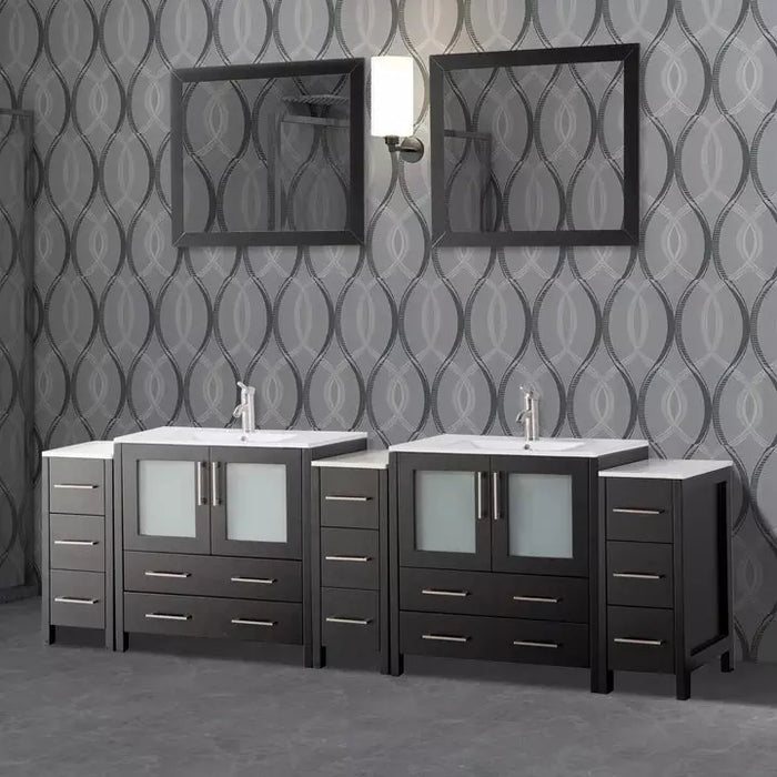 Vanity Art 96 Inch Double Sink Vanity Cabinet with Sink and Mirrors (Ceramic Top) - 3 Side Cabinets VA3030-96