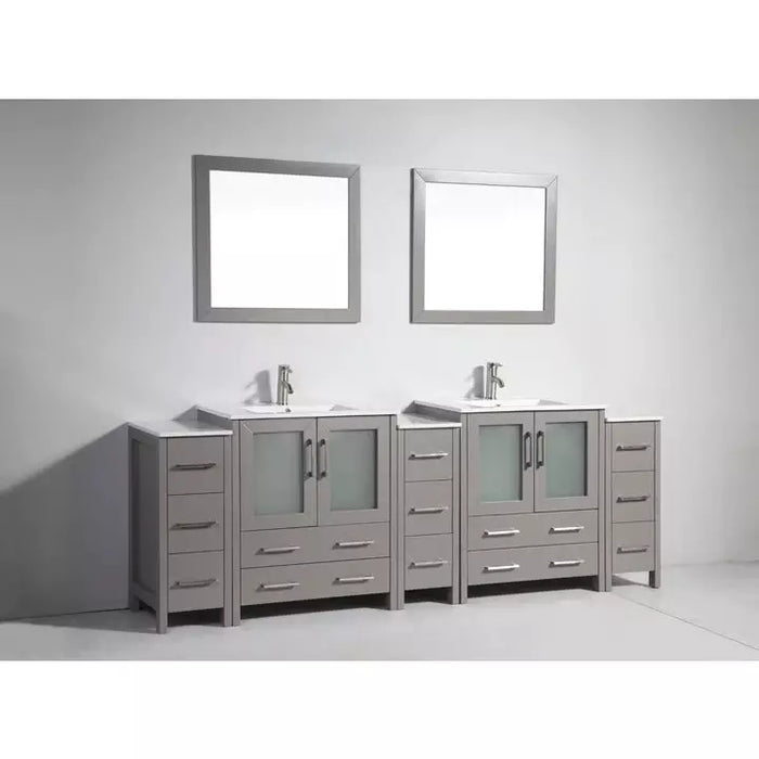 Vanity Art 96 Inch Double Sink Vanity Cabinet with Sink and Mirrors (Ceramic Top) - 3 Side Cabinets VA3030-96