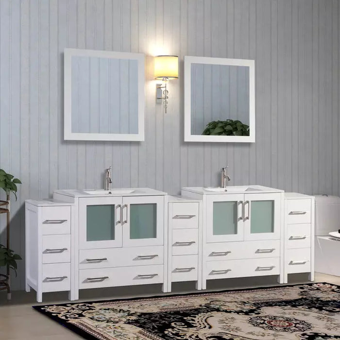 Vanity Art 96 Inch Double Sink Vanity Cabinet with Sink and Mirrors (Ceramic Top) - 3 Side Cabinets VA3030-96