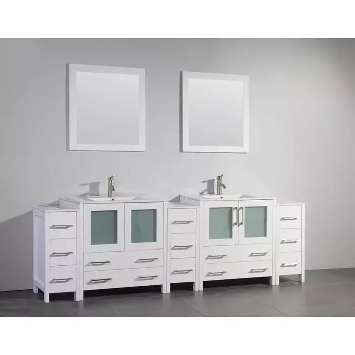 Vanity Art 96 Inch Double Sink Vanity Cabinet with Sink and Mirrors (Ceramic Top) - 3 Side Cabinets VA3030-96