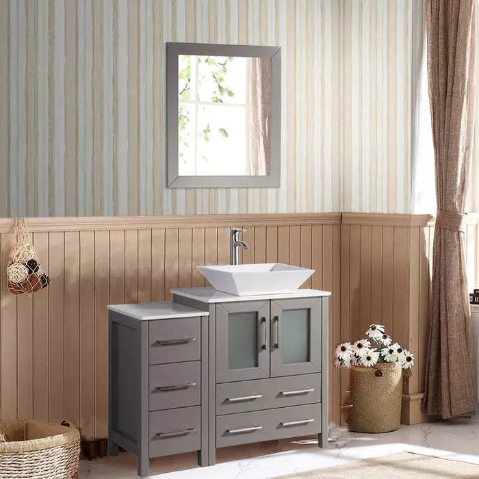 Vanity Art 36 Inch Single Sink Vanity Cabinet with Sink and Mirror - 1 Side Cabinet VA3124-36