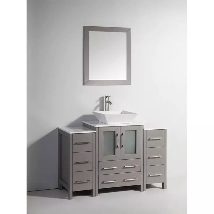 Vanity Art 48 Inch Single Sink Vanity Cabinet with Sink and Mirror (Vessel Sink) - 2 Side Cabinets VA3124-48