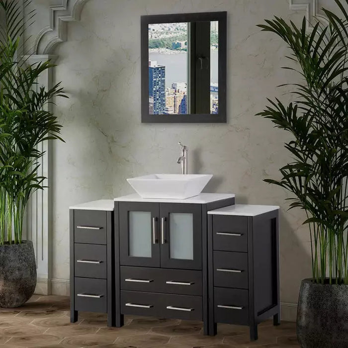 Vanity Art 48 Inch Single Sink Vanity Cabinet with Sink and Mirror (Vessel Sink) - 2 Side Cabinets VA3124-48