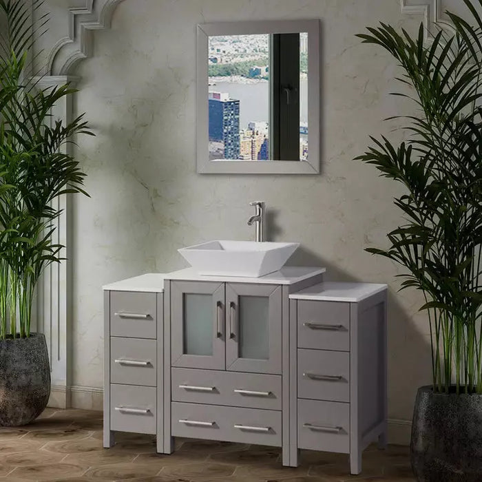 Vanity Art 48 Inch Single Sink Vanity Cabinet with Sink and Mirror (Vessel Sink) - 2 Side Cabinets VA3124-48